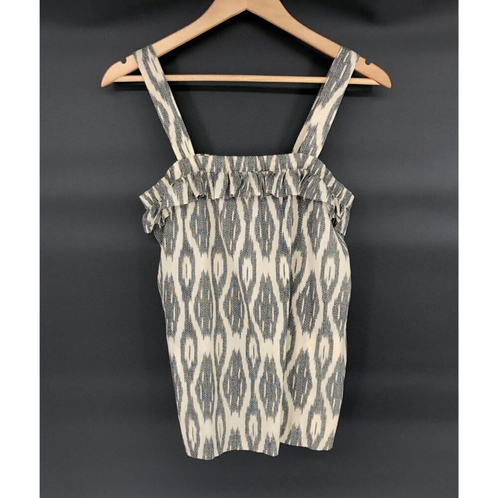 J.Crew Ikat Ruffle Flounce Top Womens Size 4 Cotton Pockets Preppy Summer Picnic